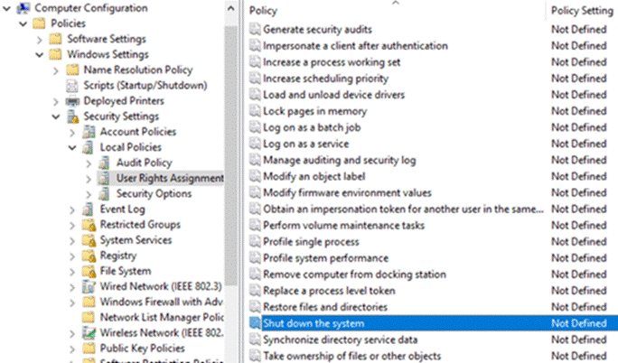 Group Policy Name : Shut down the system