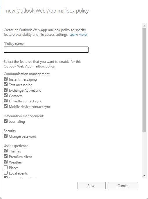 Kiosk Mode: new Outlook Web App mailbox policy 1
