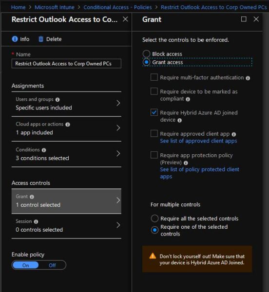 Kiosk Mode: Conditional Access, Restrict Outlook Access to Corp Owned PCs