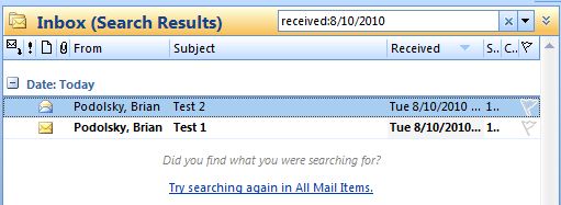 Outlook 2007 Instant Search