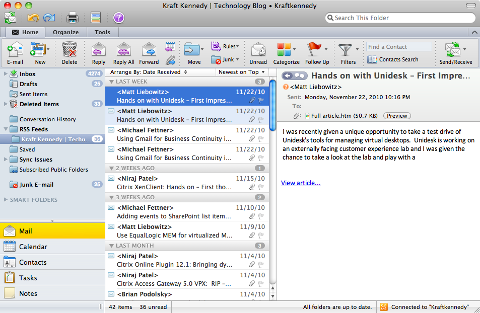 Outlook 2011 for Mac complete with Ribbon Bar