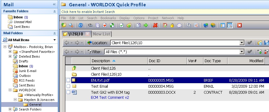 Worldox GX2 Outlook Integration